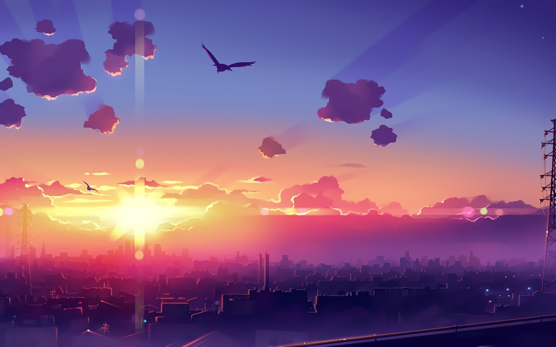 artwork Fantasy Art Anime City Sunset Sky Wallpapers 1920x1200