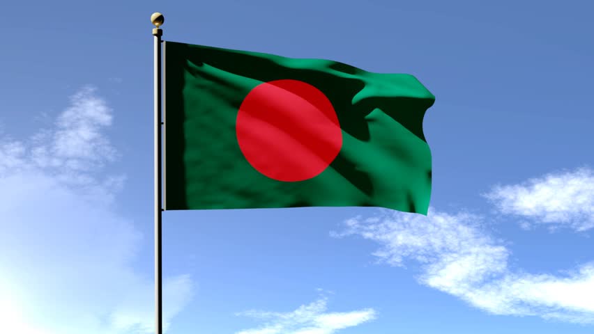 Three Flags Of Bangladesh Waving In The Wind 4k High