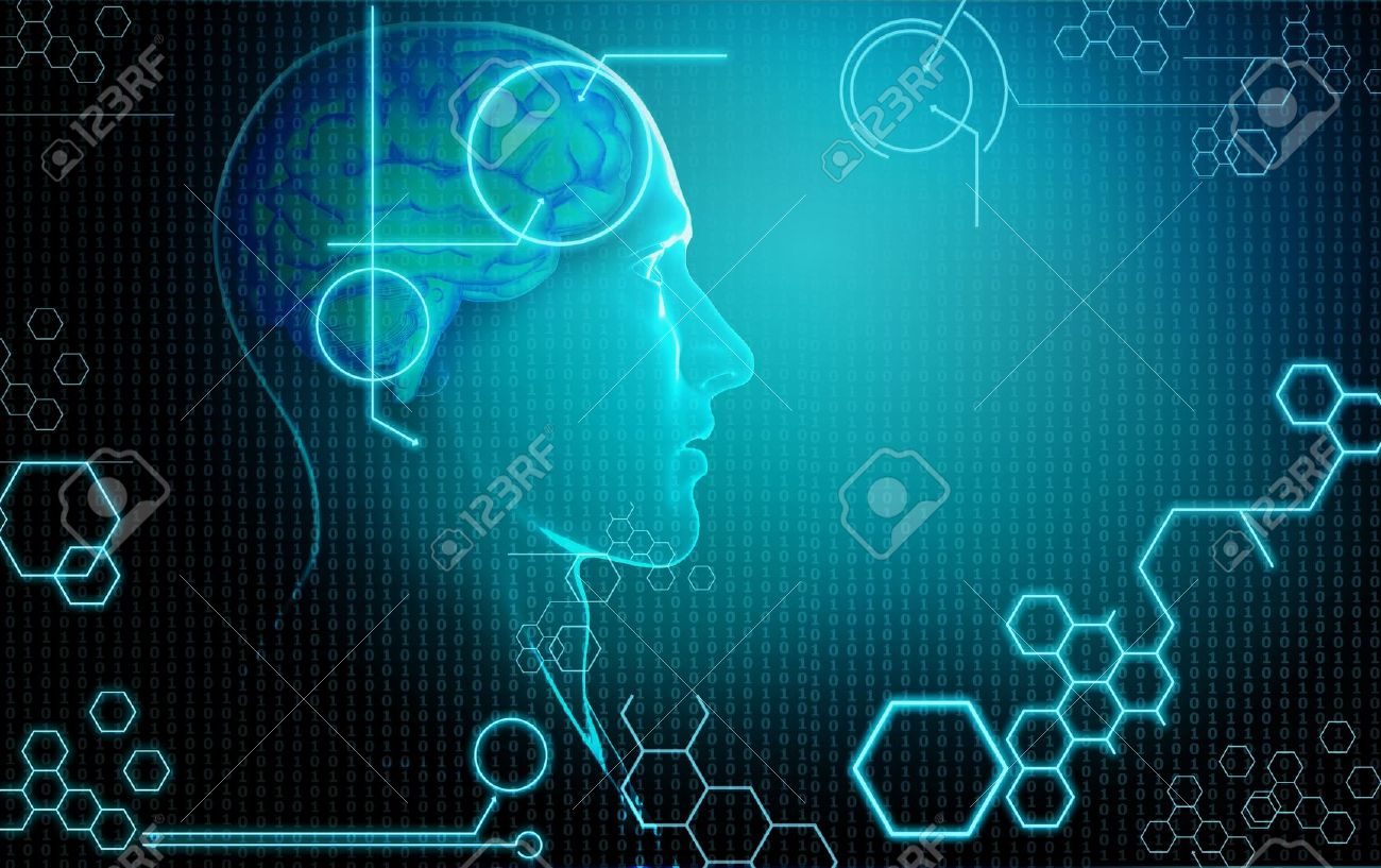 Computer Background With Human Brain Stock Photo Picture And