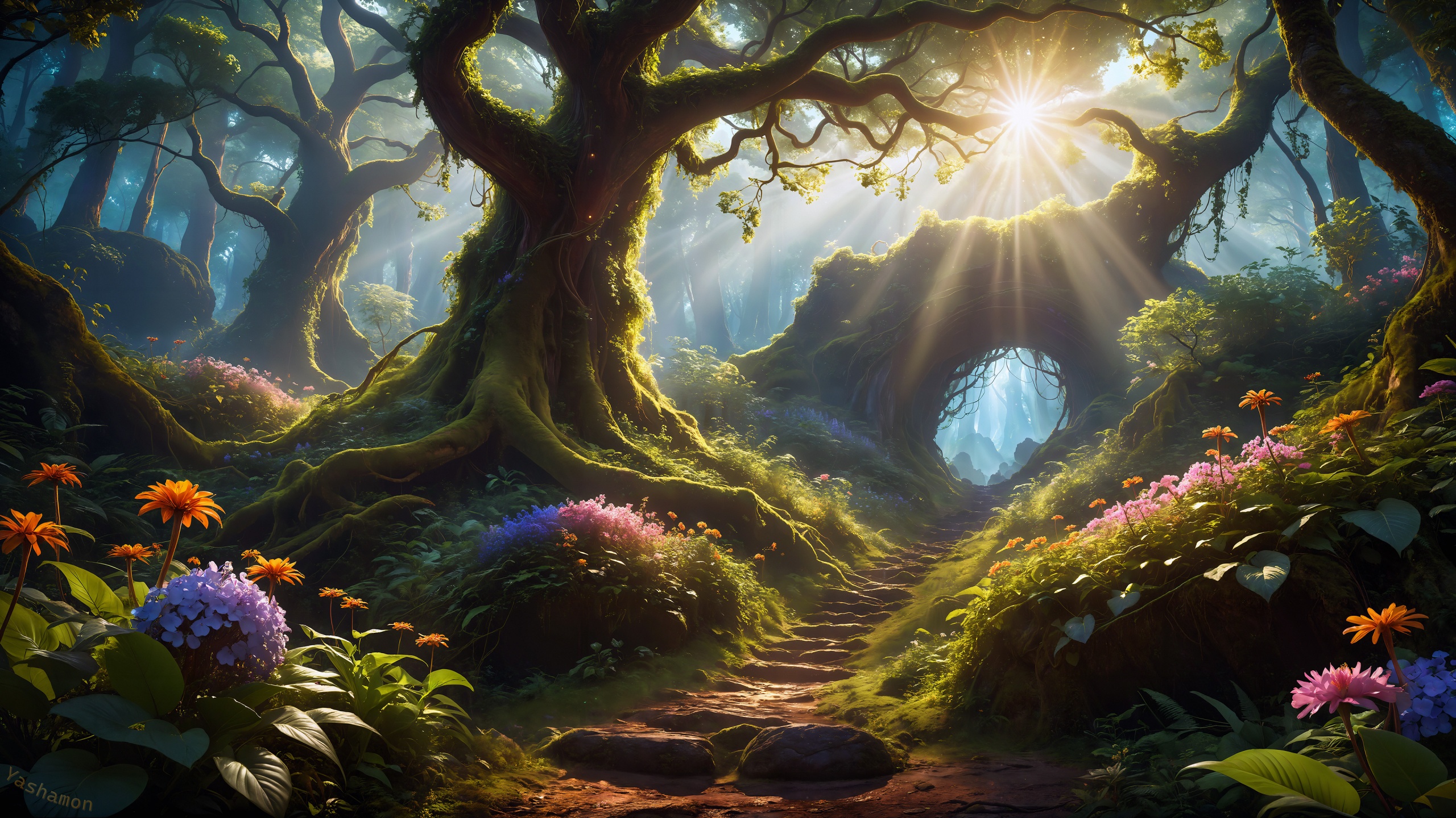 Mystical Forest Wallpaper 4k Path Sunlight Ai Art