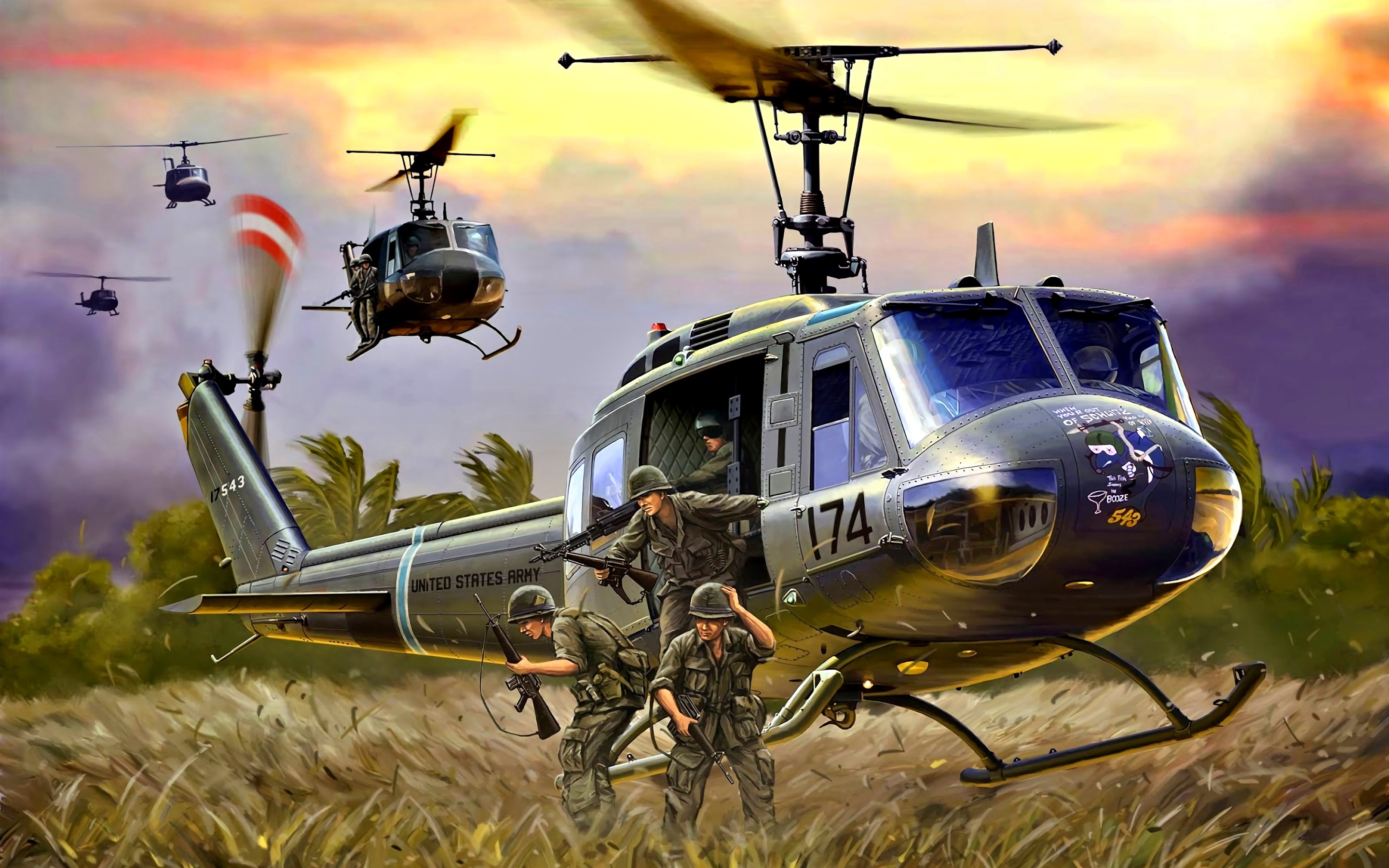 Wallpaper Helicopter Landing Soldiers Art Picture HD