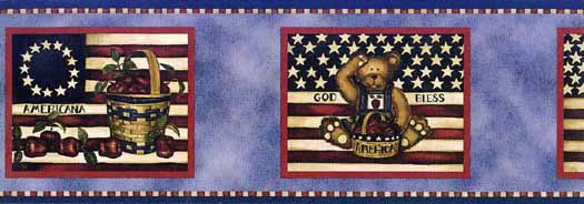 Blue Americana Flag Wallpaper Border