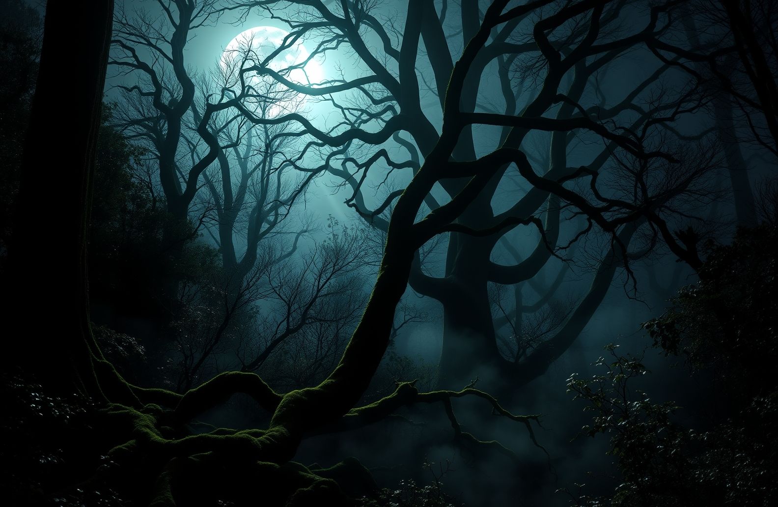 Dark Forest With Moon Wallpaper