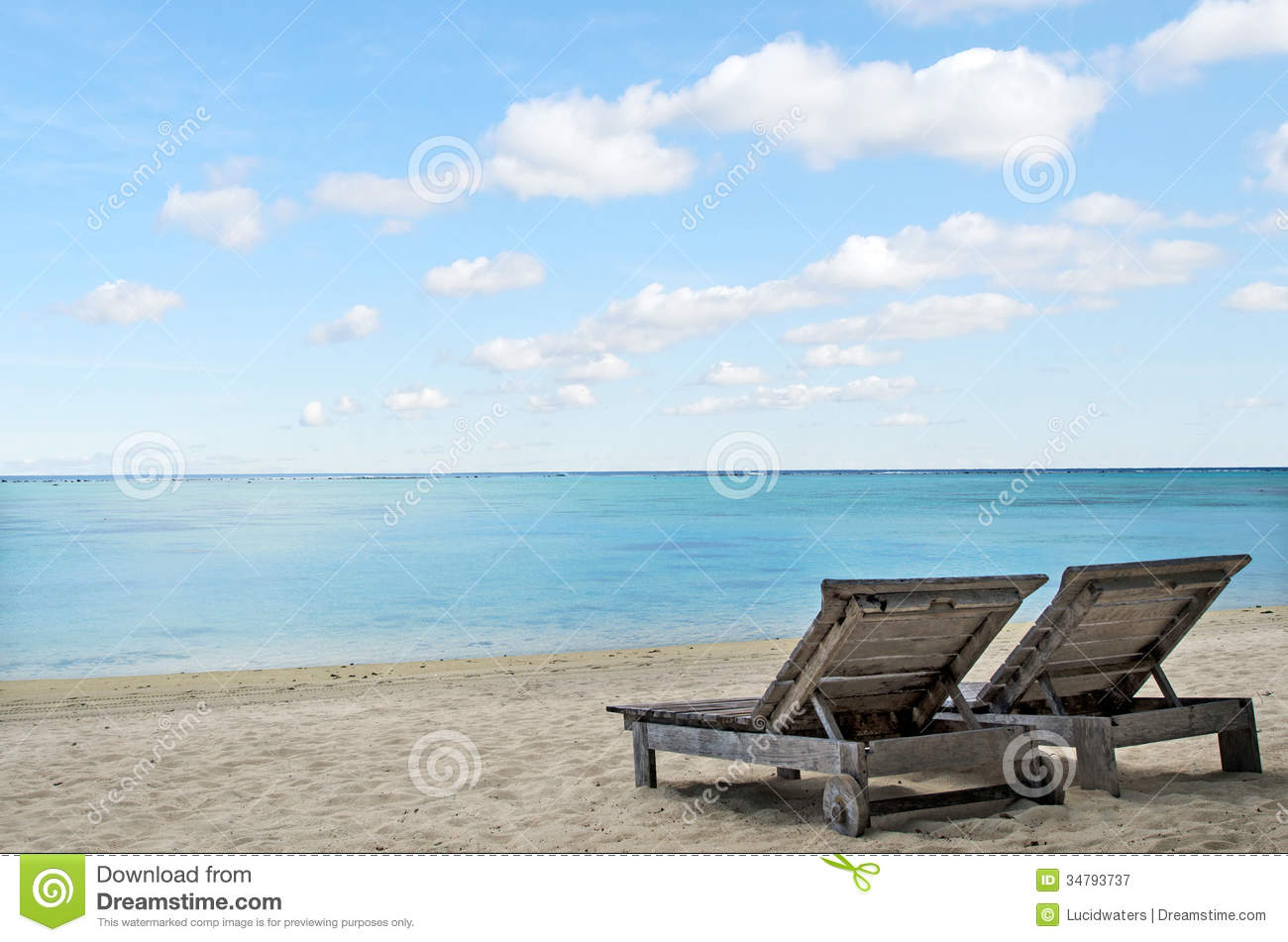 Empty Beach Chairs Tropical Aitutaki Lagoon Cook Islands