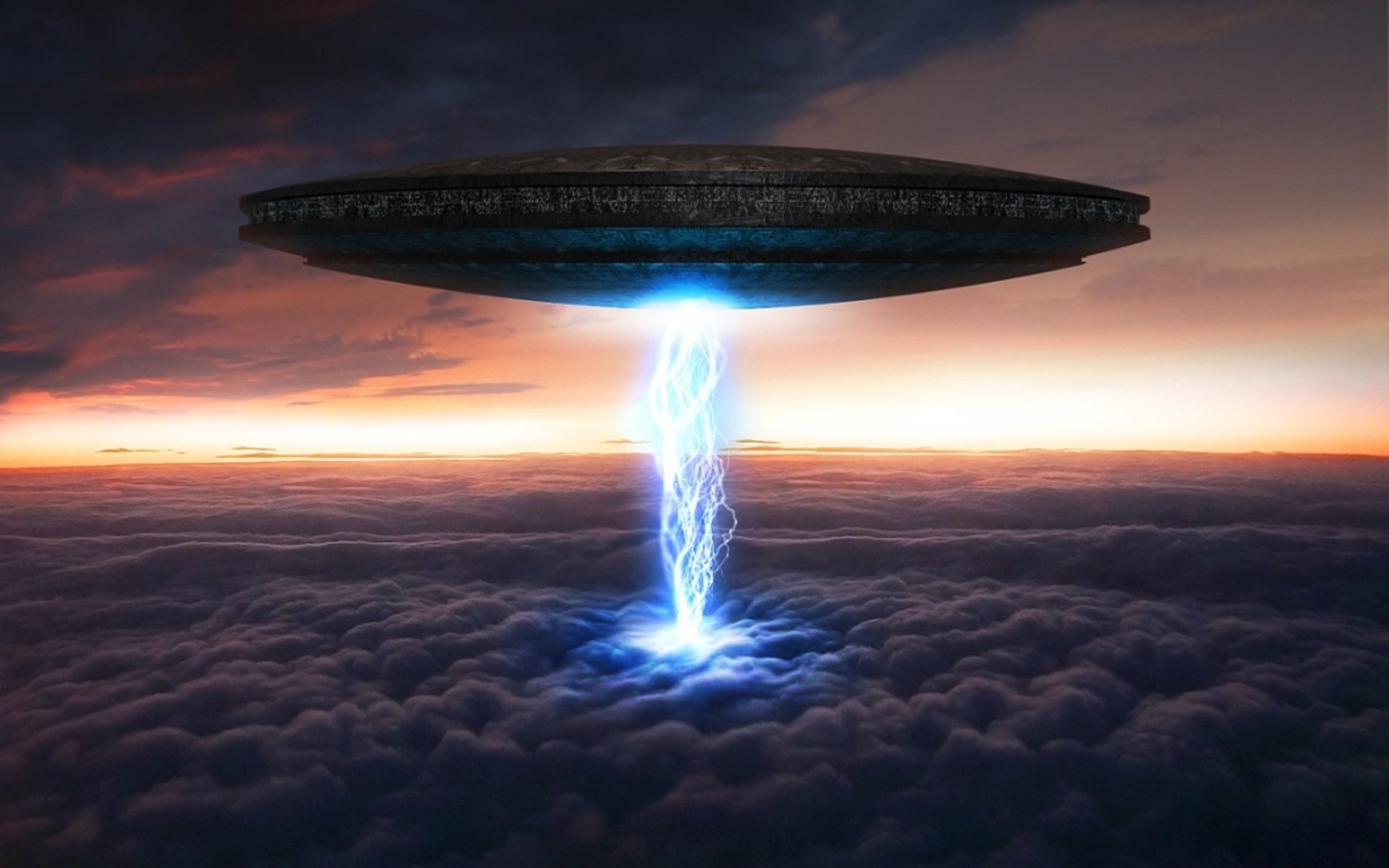 Sci Fi Aliens Ufo Spaceship Spacecraft Sky Clouds Art