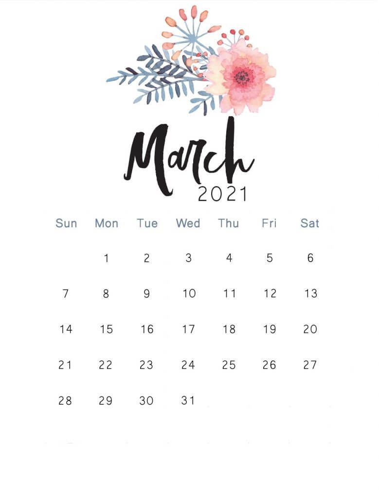 Floral March Wall Calendar Word
