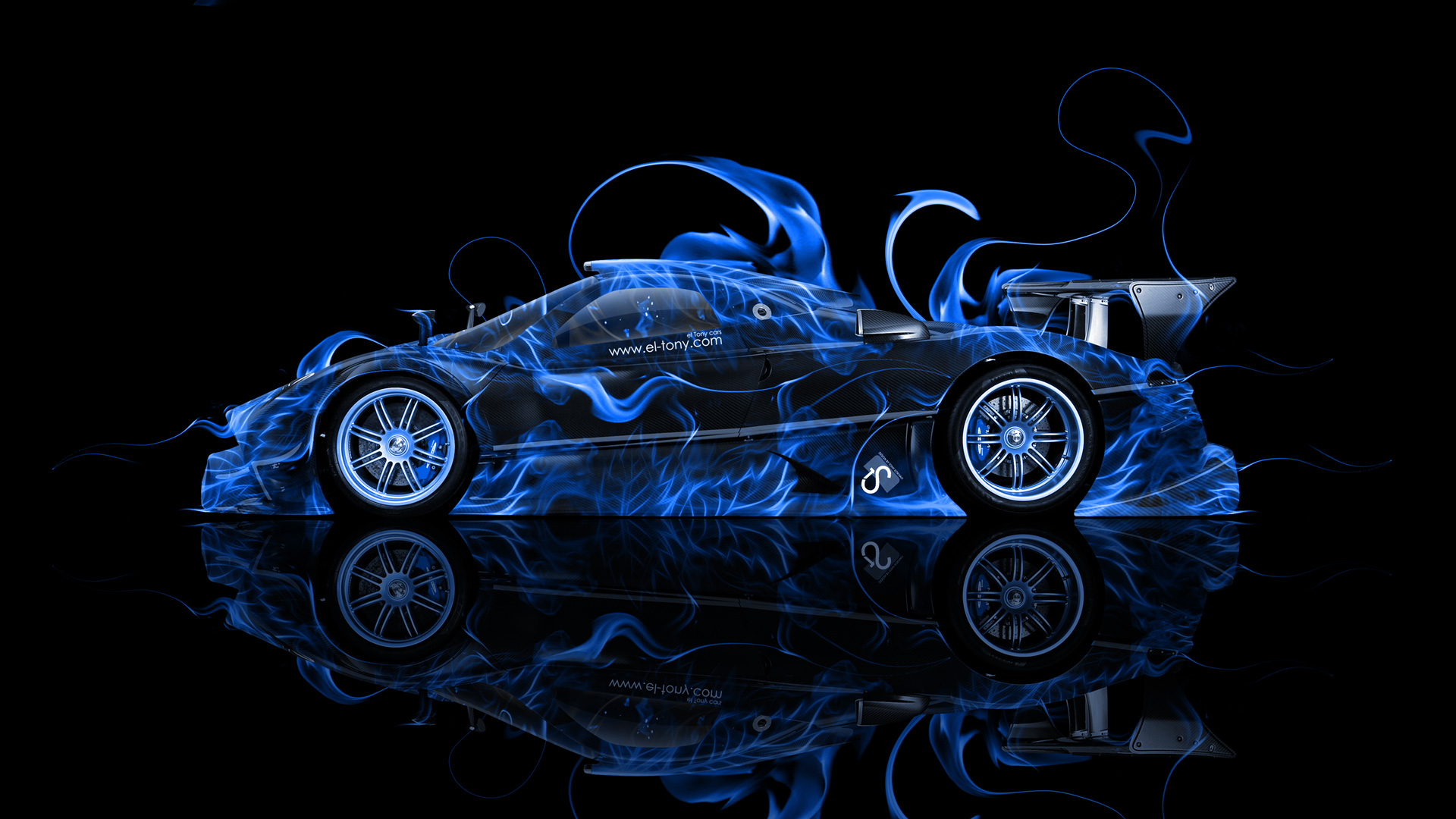 Pagani Zonda R Side Blue Fire Abstract Car HD Wallpaper Design