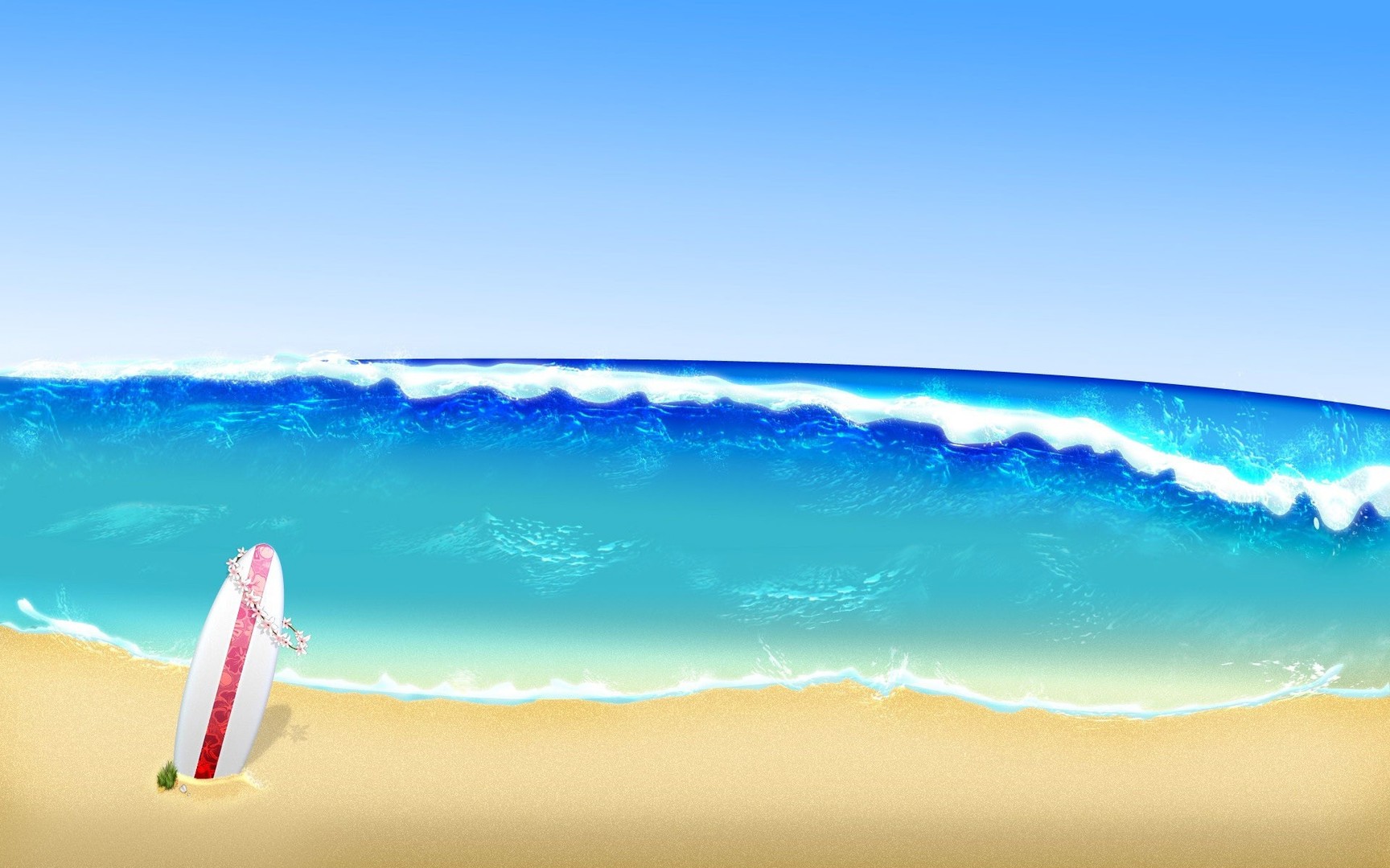 Surf Board On The Beach Wallpaper Digital Art Wave