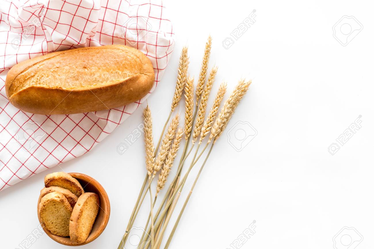 Baking Fresh Wheaten Bread On Bakery Work Table White Background
