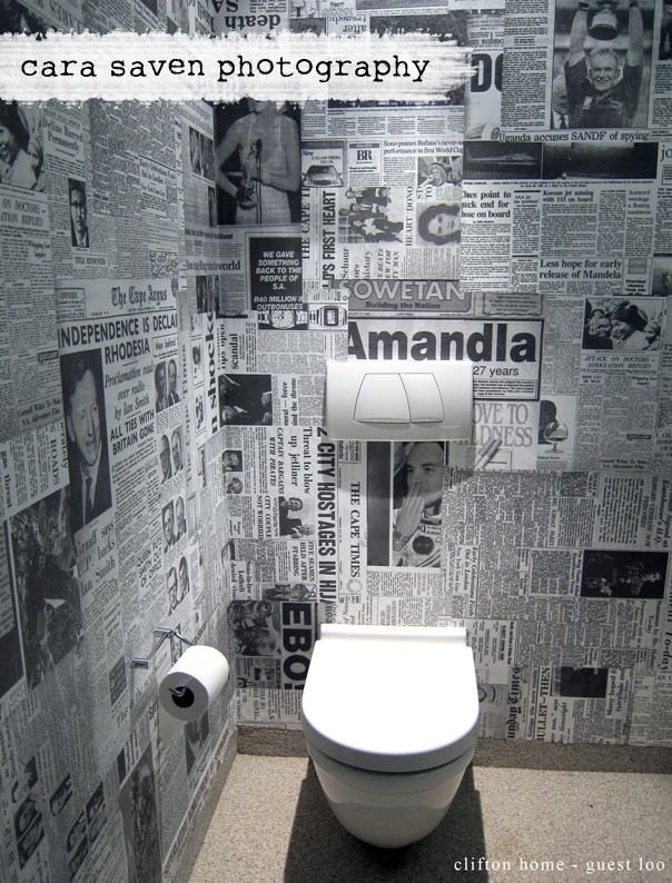Funky Toilet Wallpaper Made Out Of Old Newspaper Clippings Home