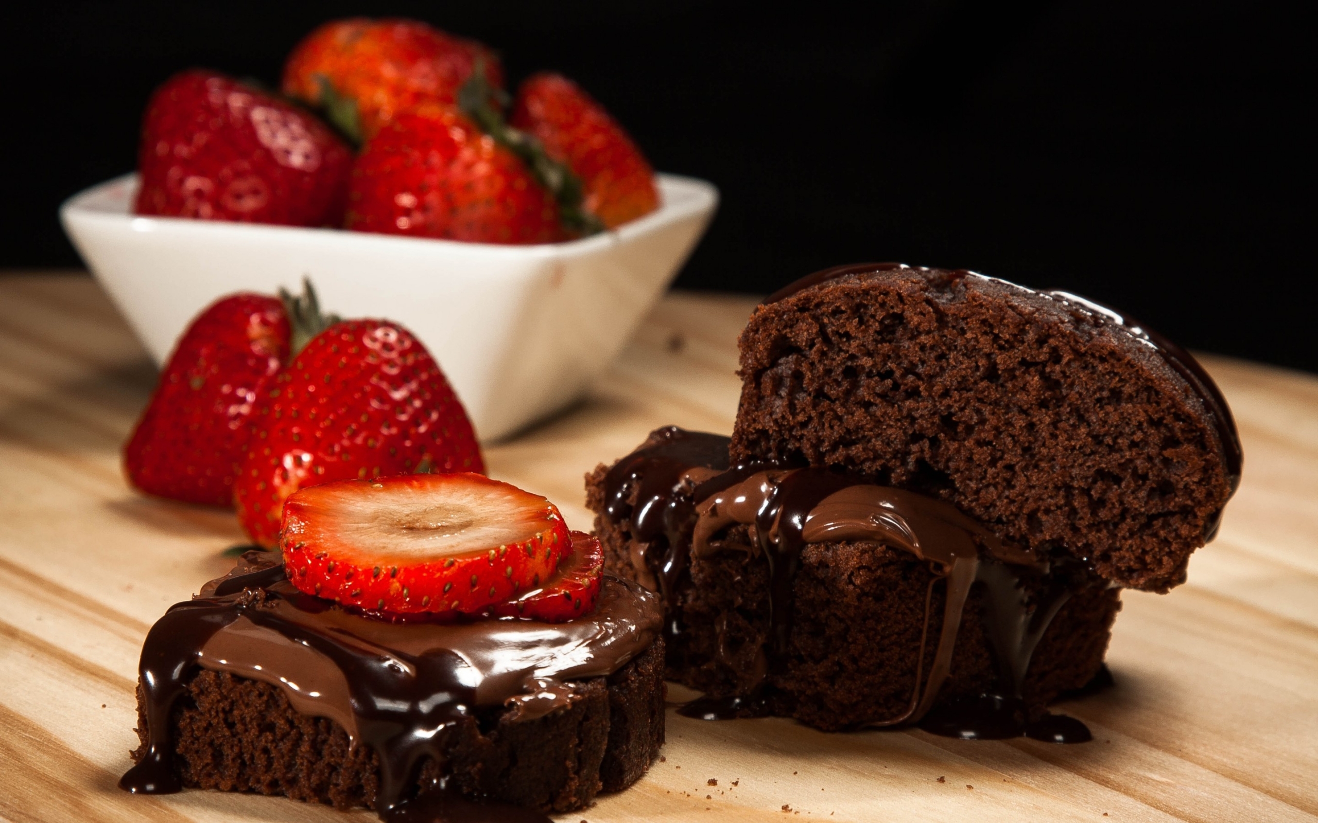 Dark Chocolate Cakes And Strawberries Widescreen Wallpaper Wide