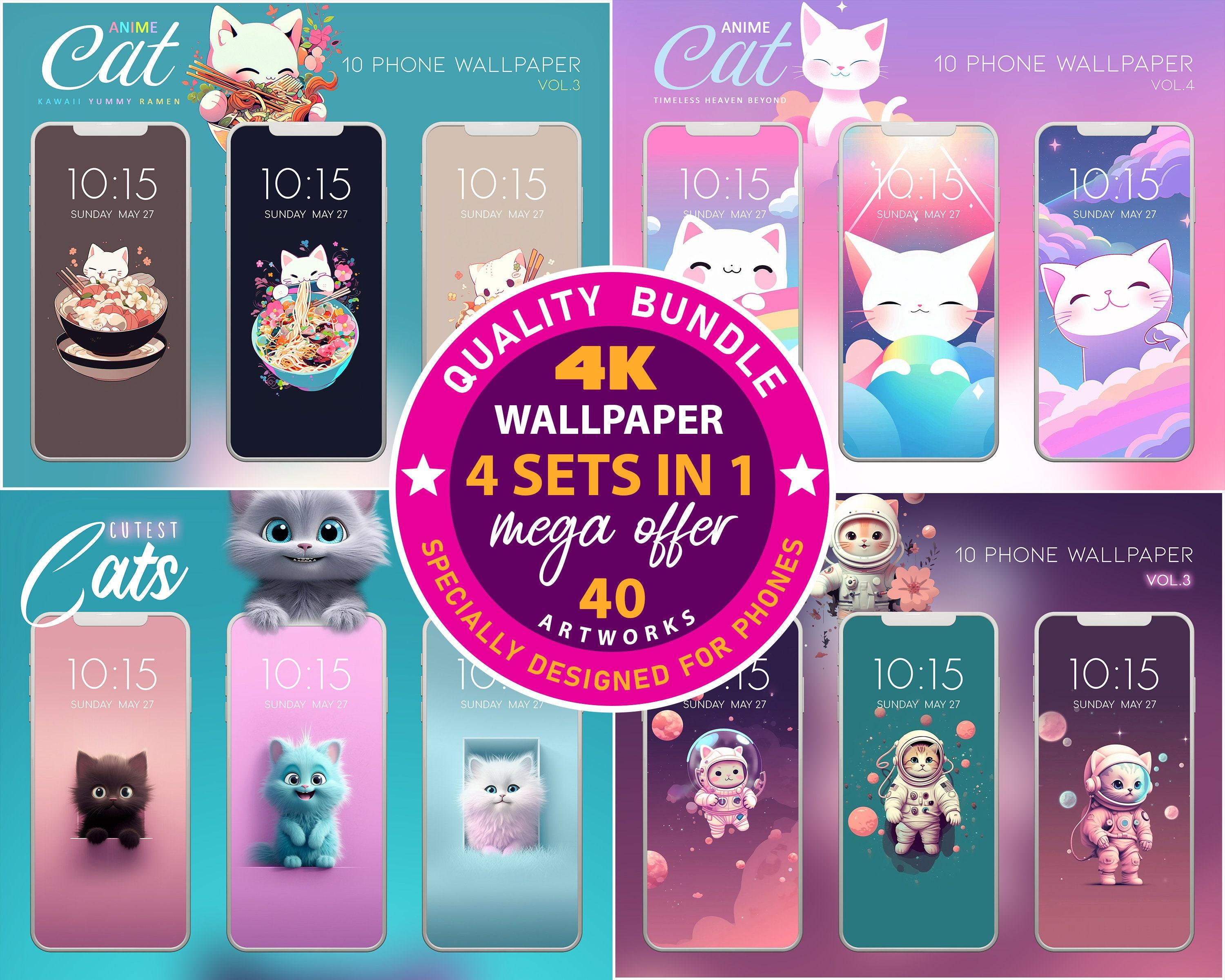 Free download 4K Cute Kawaii Anime Cat Phone Wallpaper Bundle iPhone Cute Etsy [3000x2400] for