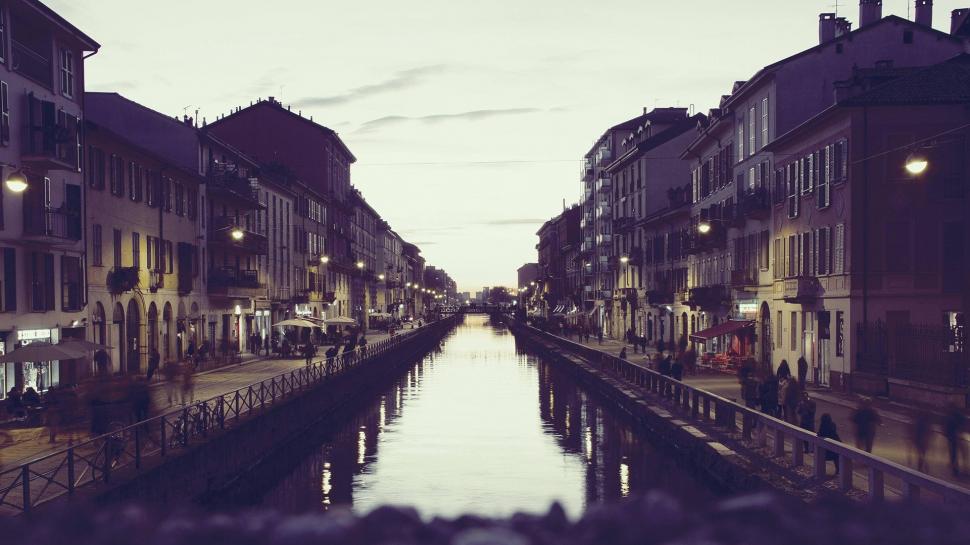 Colorized Photos Photography Italy Milan Canal City Night