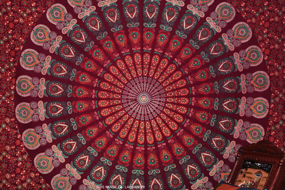 Maroon Indian Mandala Tapestry Wall Hanging