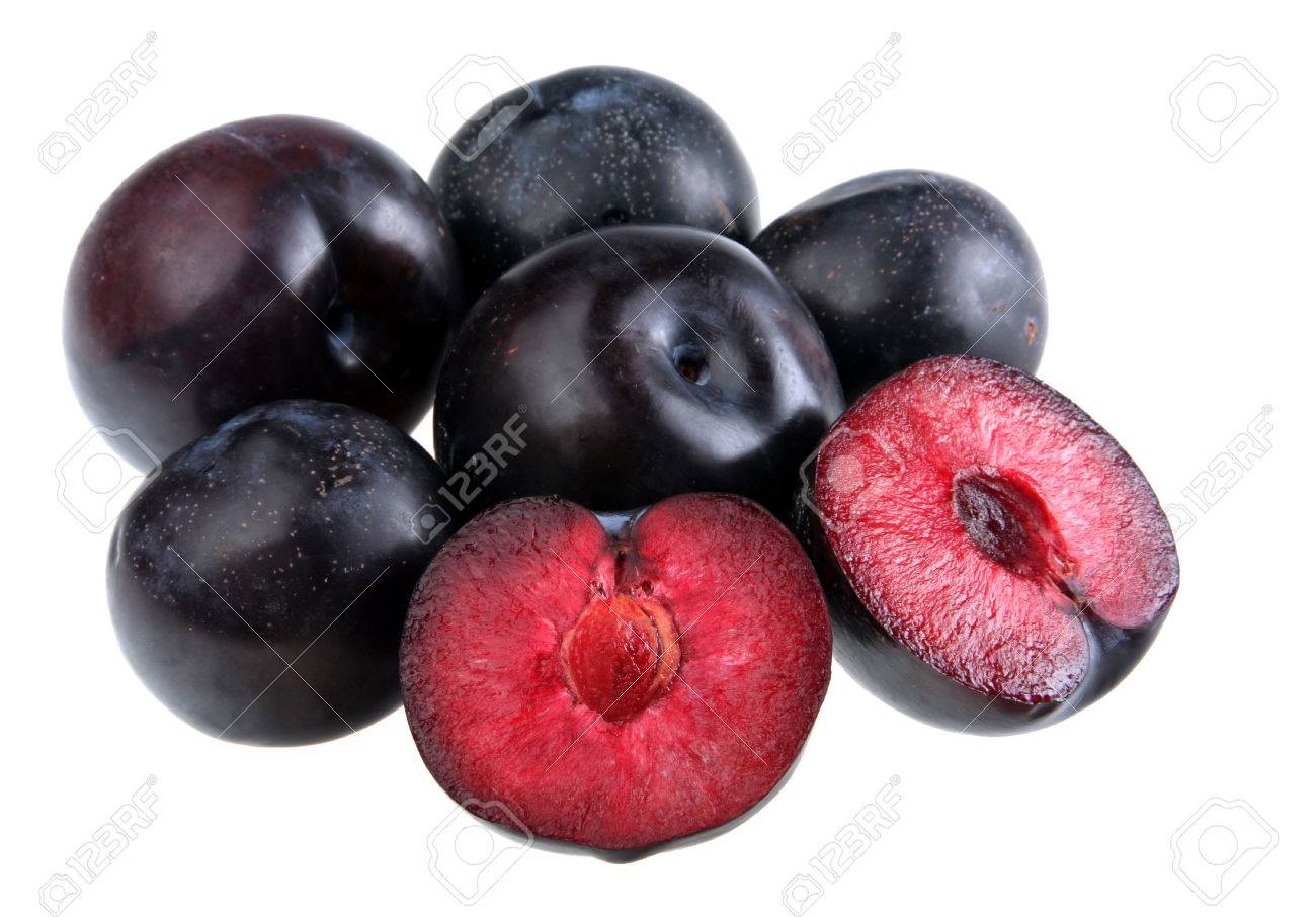 Detail Red Plum With On White Background Stock Photo Picture