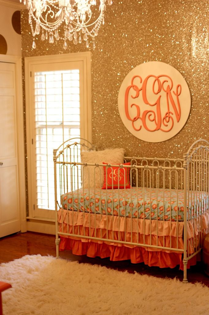Coral And Gold Glitter Nursery Paint