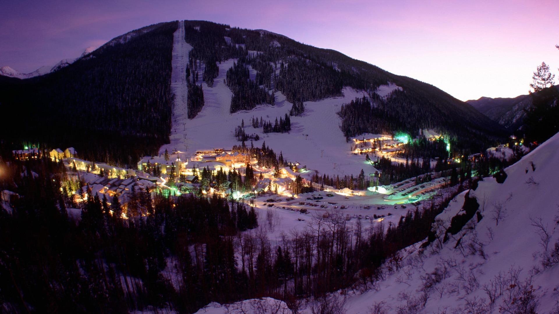Ski Resort In Purple Light HD Wallpaper