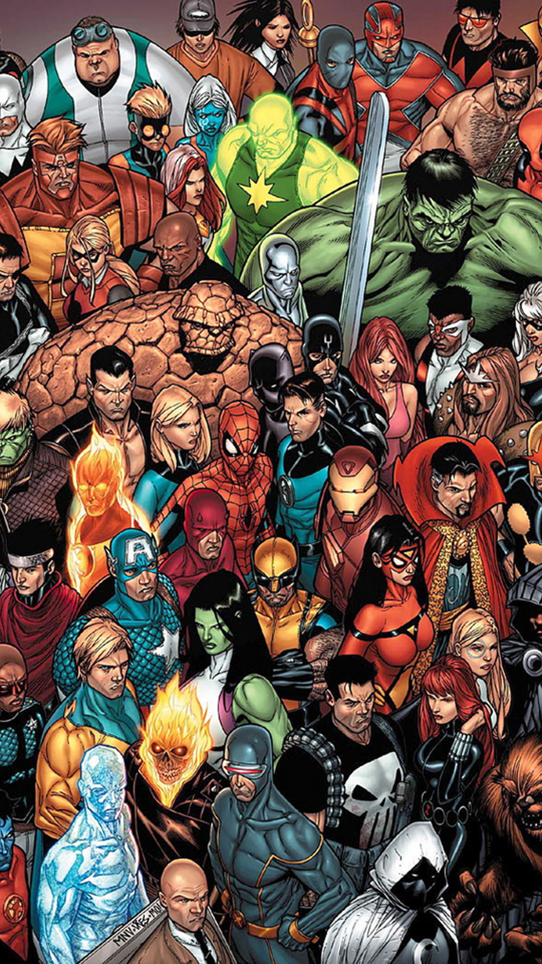 A collage of Marvel superheroes, featuring characters like Spider-Man, Hulk, Captain America, Iron Man, and many more