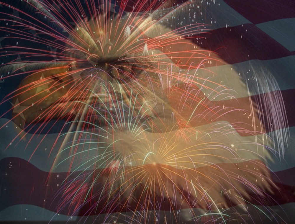 July Collage Eagle Flag And Fireworks Background