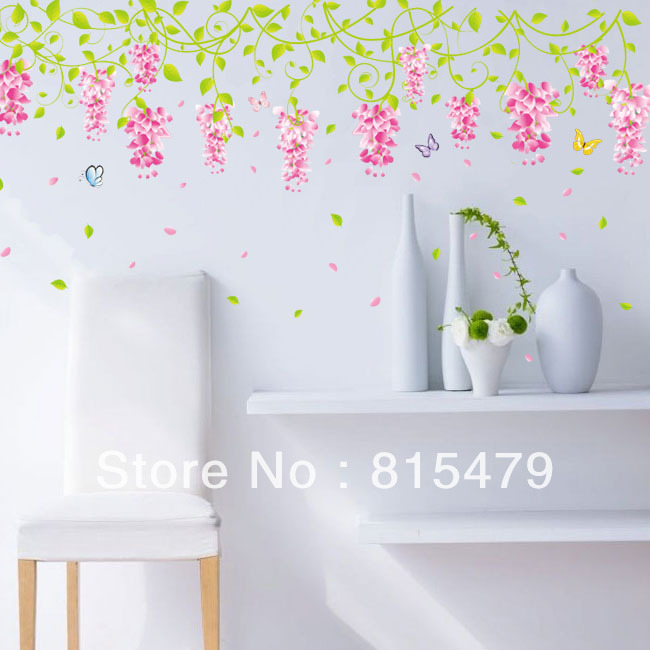 Design Eco Friendly Wall Stickers Wisteria Vine Flower Pvc Wallpaper