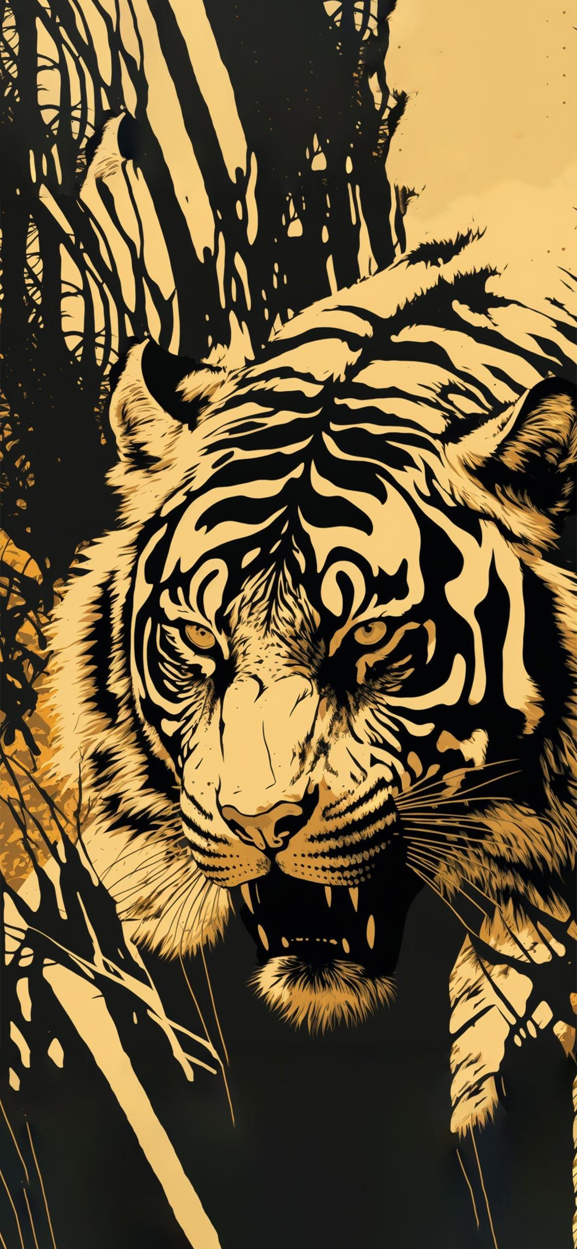 Tiger Art Beige Wallpaper Aesthetic For iPhone