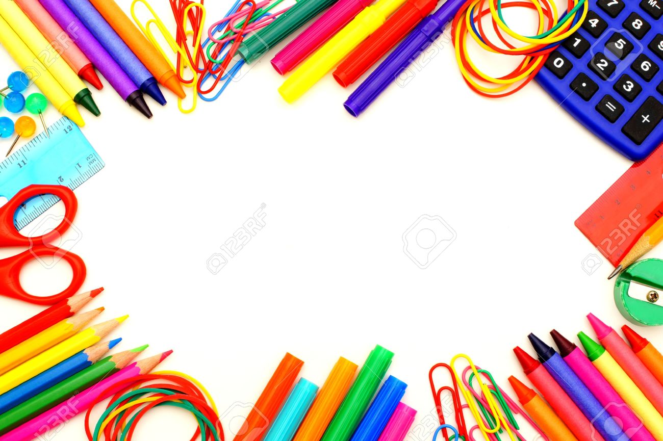 Colorful Frame Of School Supplies Over A White Background Stock