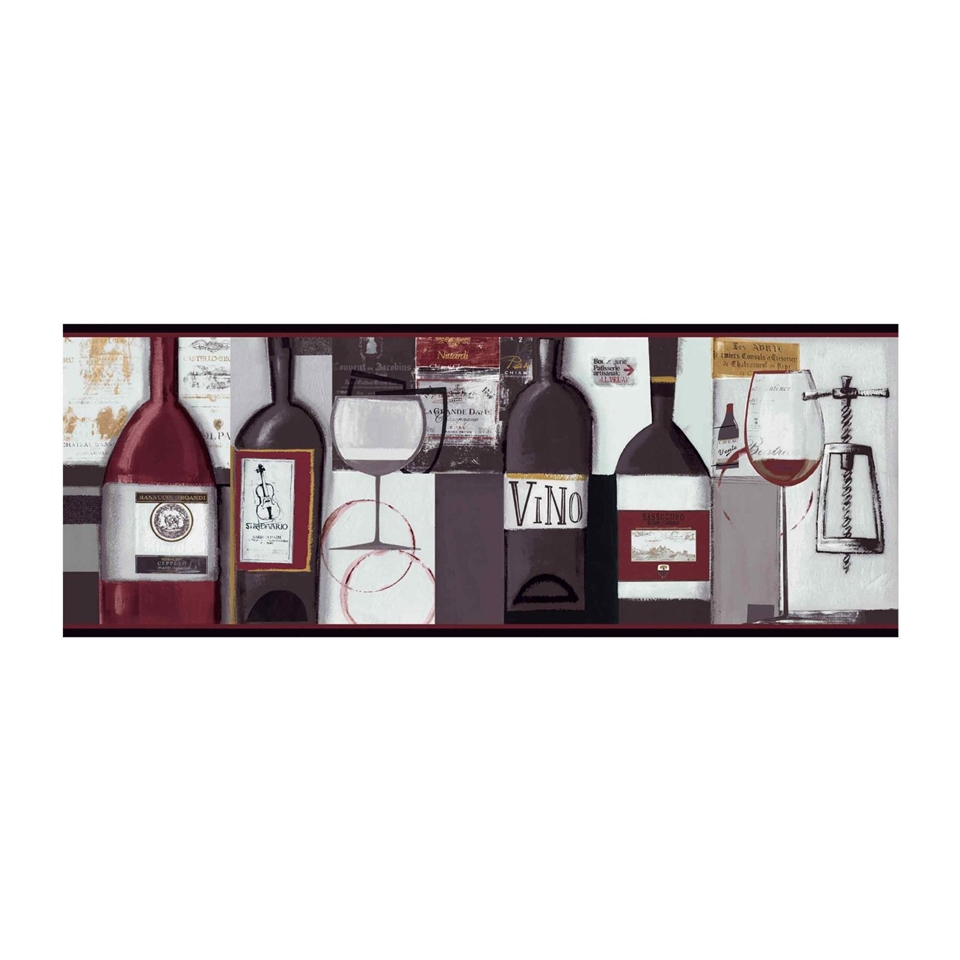 Contemporary Wine Wallpaper Border BG1682BD Wine Bottle Kitchen Decor