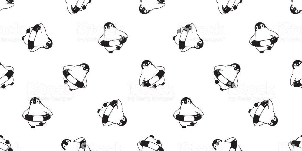 Penguin Seamless Pattern Vector Swimming Ring Pool Cartoon Tile