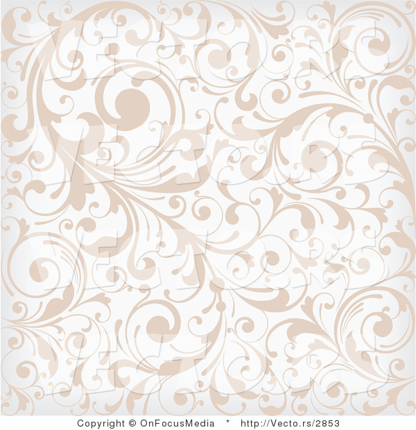 Vector Of Beige And White Background Pattern With Leafy Vines By