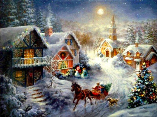 Beautiful Christmas Village Wallpaper Scenery