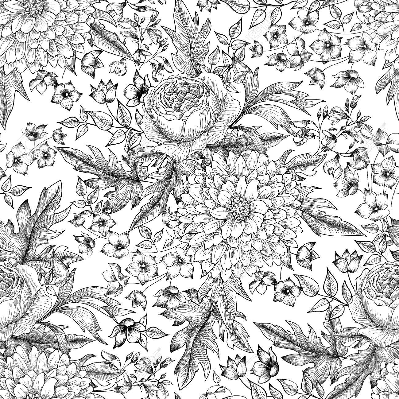 Flower Bouquet Seamless Pattern Floral Sketch Background