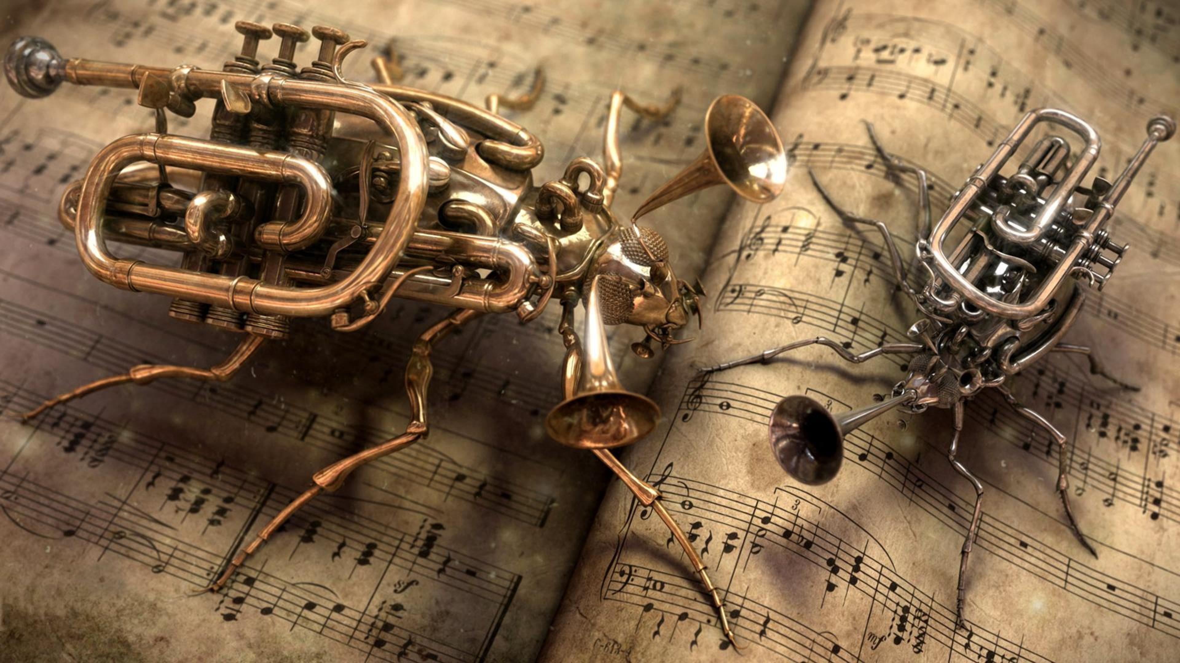 Music Steampunk Trumpets Insect HD Wallpapers Desktop