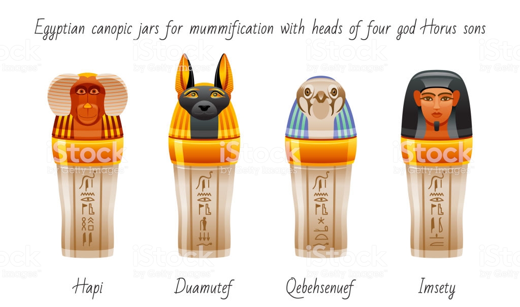 Ancient Egyptian Canopic Jars Used For Mummification To Preserve