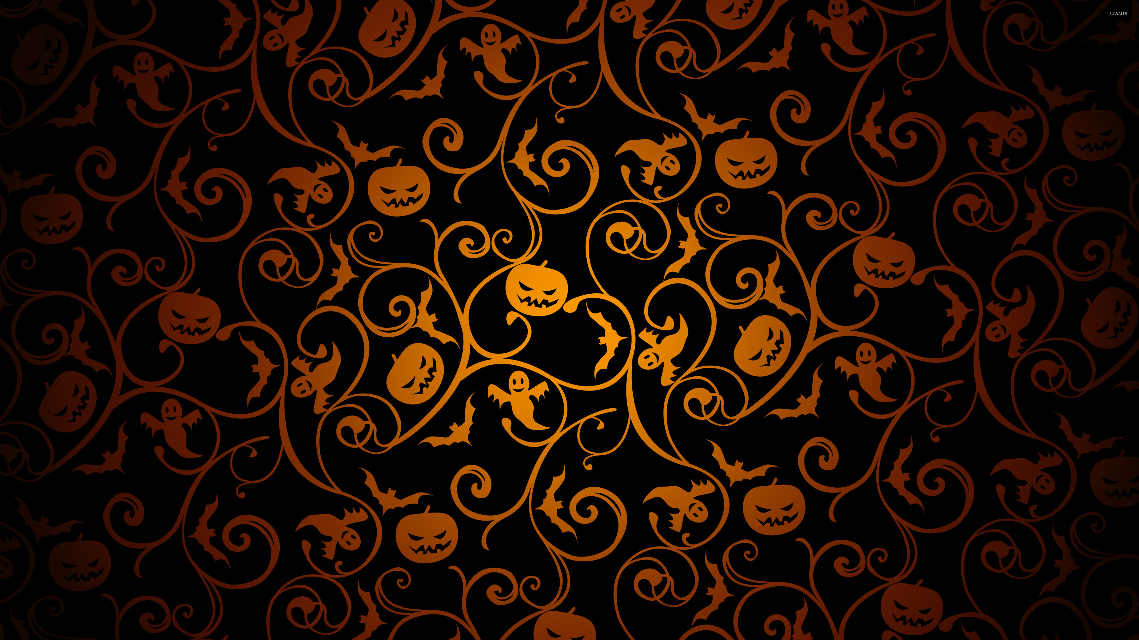 Halloween Pattern On Black Wallpaper Holiday