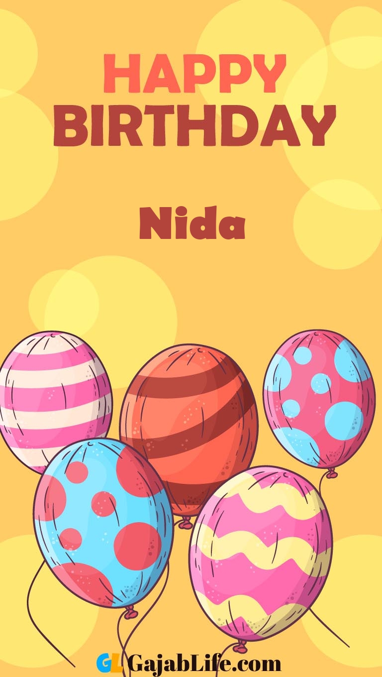 Create Nida Happy BirtHDay Image Wallpaper With Coloring Balloons