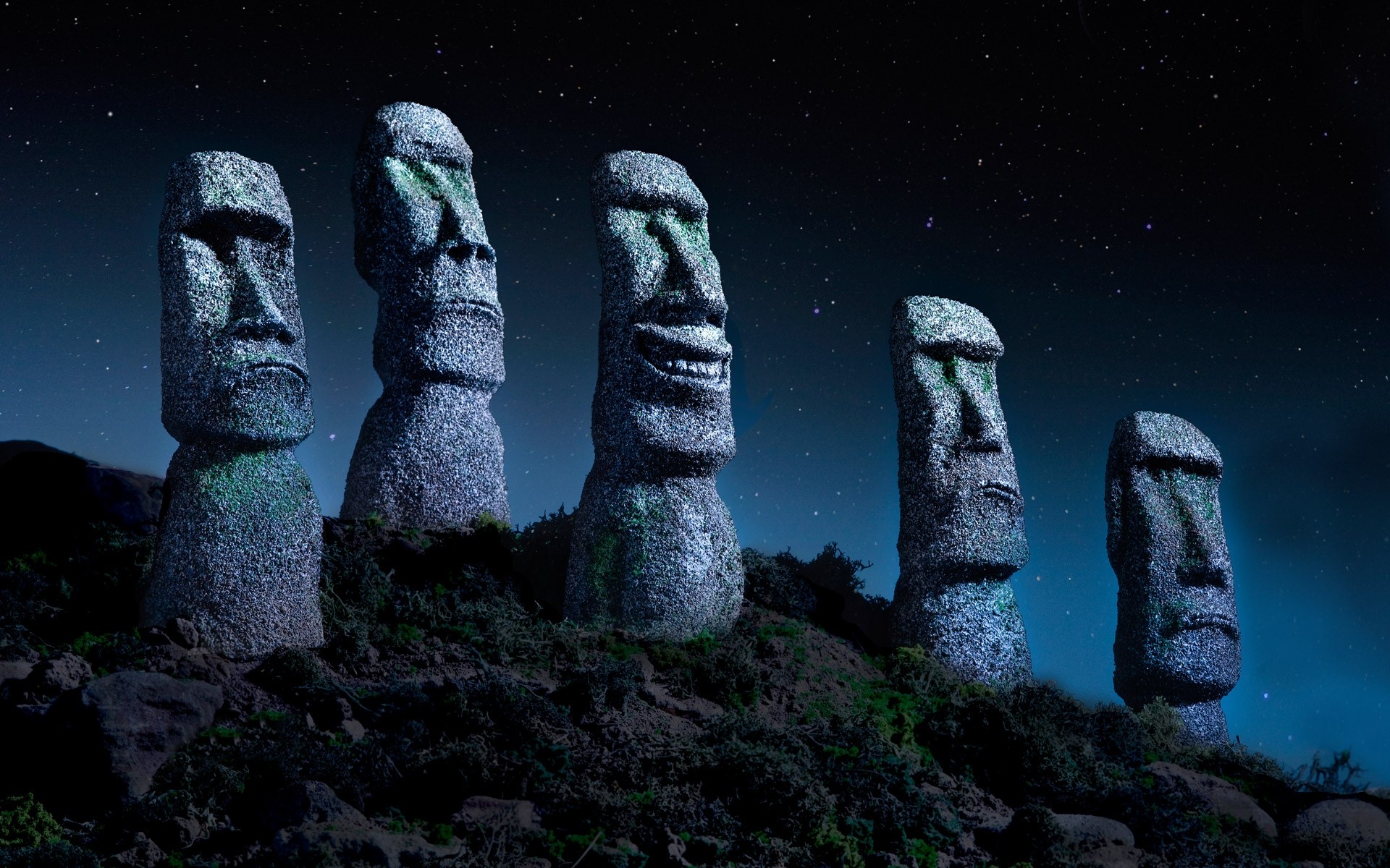 Easter Island Chile Starry Night Statue Moai Stone