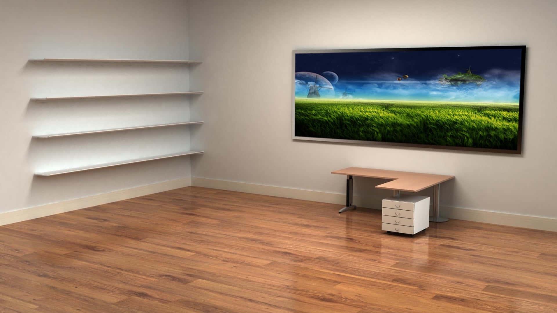 A Room With Tv And Shelves Wallpaper