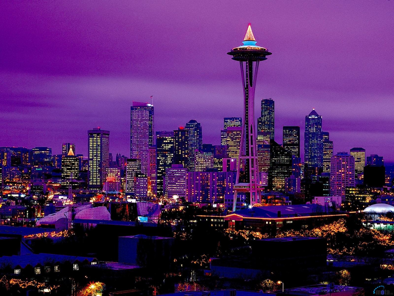 Download Wallpaper Seattle by night Washington USA 1600 x 1200