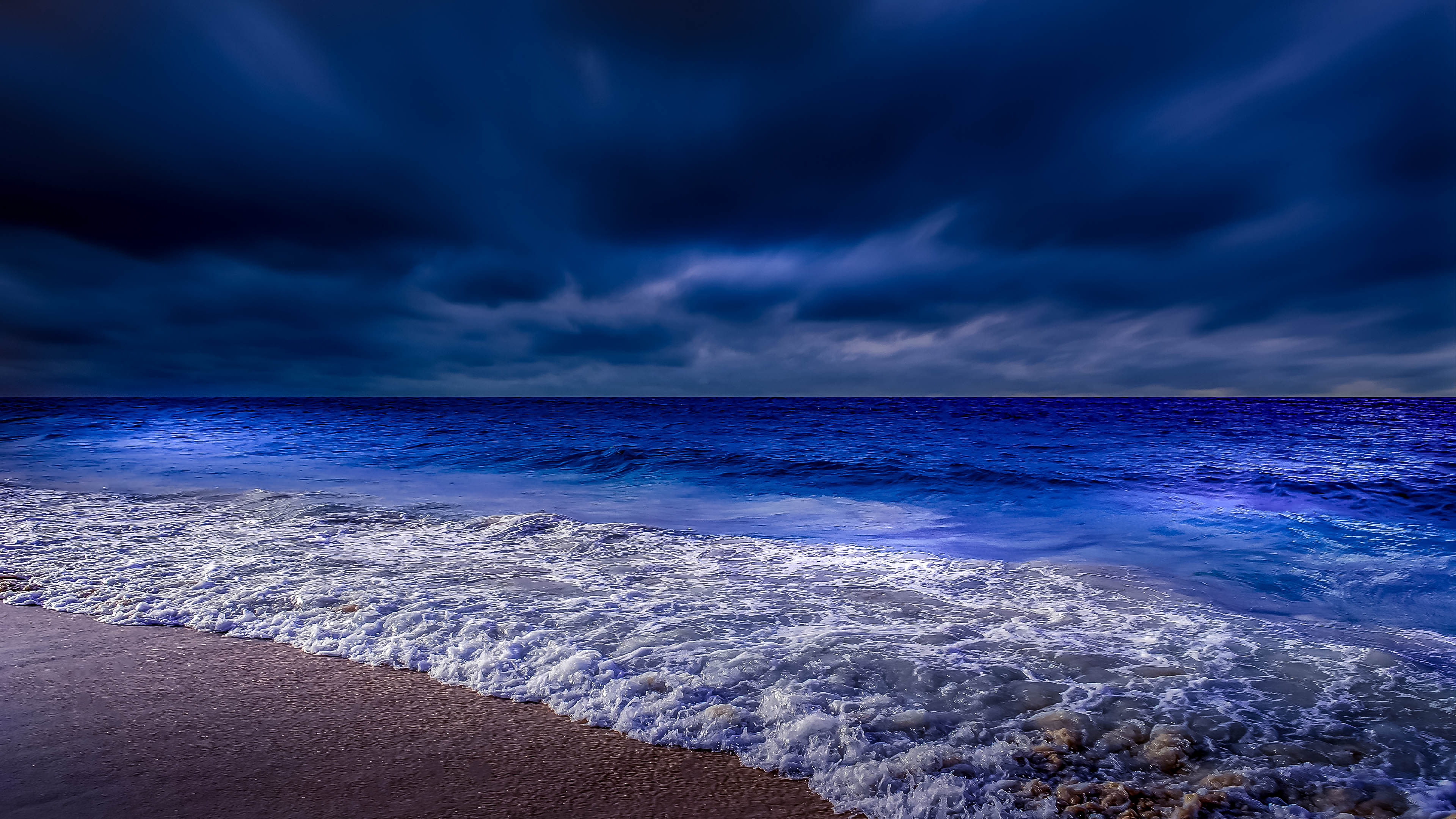 Sea Shore Waves At Night Time 4k HD Nature Wallpaper Image Photos And Picture