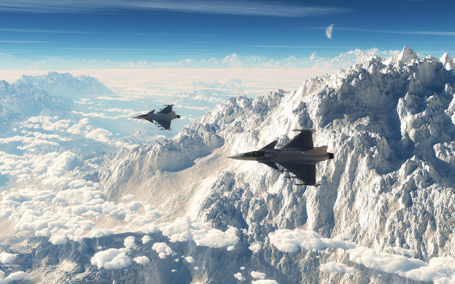 Two Swedish Air Force Saab Jas Gripens Flying Over Some Stunning