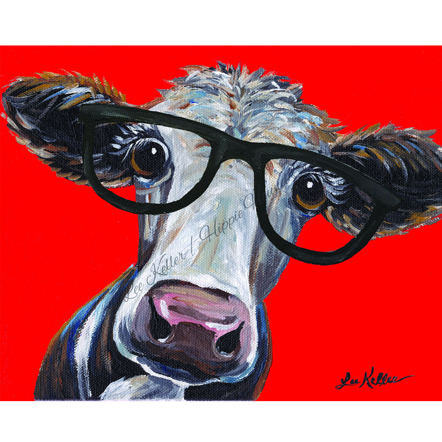 Cow Print Cora With Glasses Choice Of Background Colors