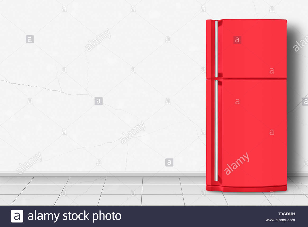 Major Appliance Red Refrigerator In Front On A White Wall