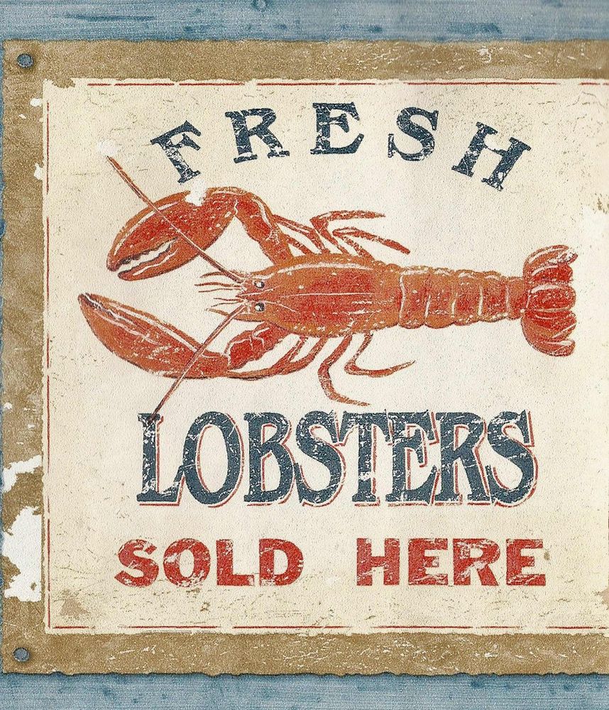 Rustic Deep Sea Fishing Lobster Signs Wallpaper Border A066