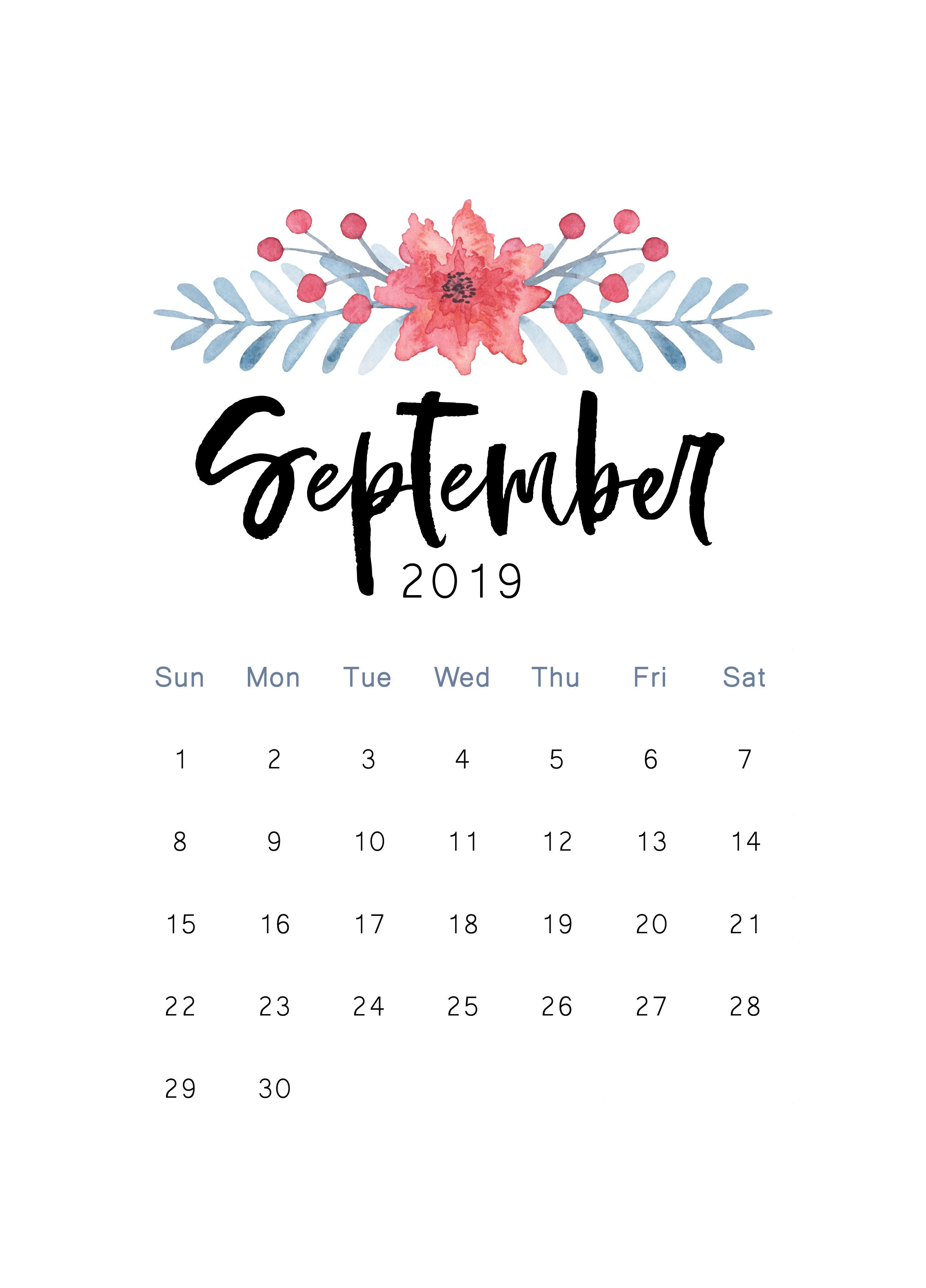 Printable Calendar September Cute