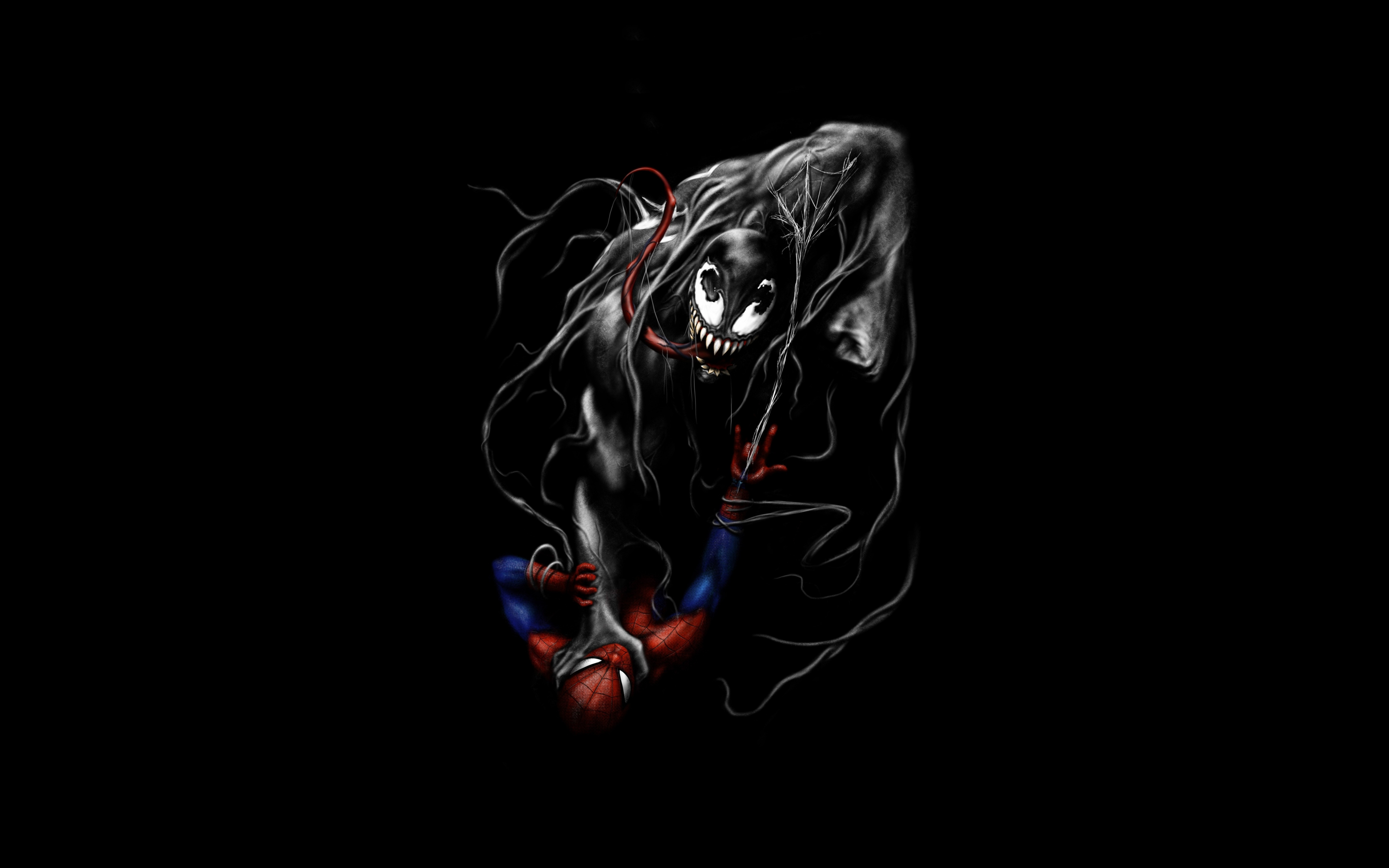 Download 3840x2400 wallpaper venom and spider man fight black