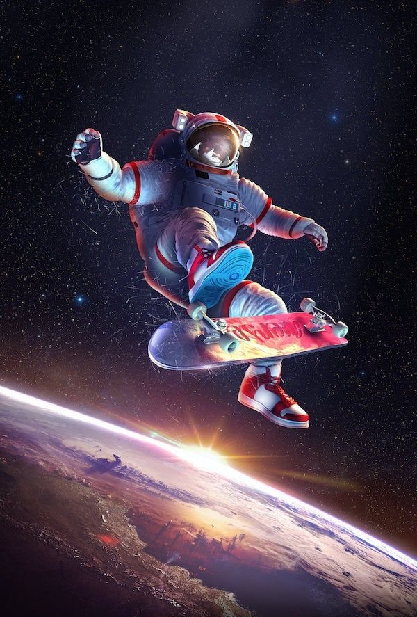 Astronaut Kickflip Space Poster Image With Image Art