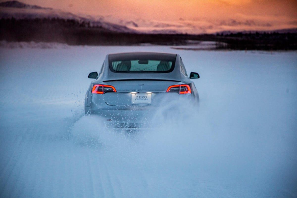 Tesla Model Track Mode In The Snow C