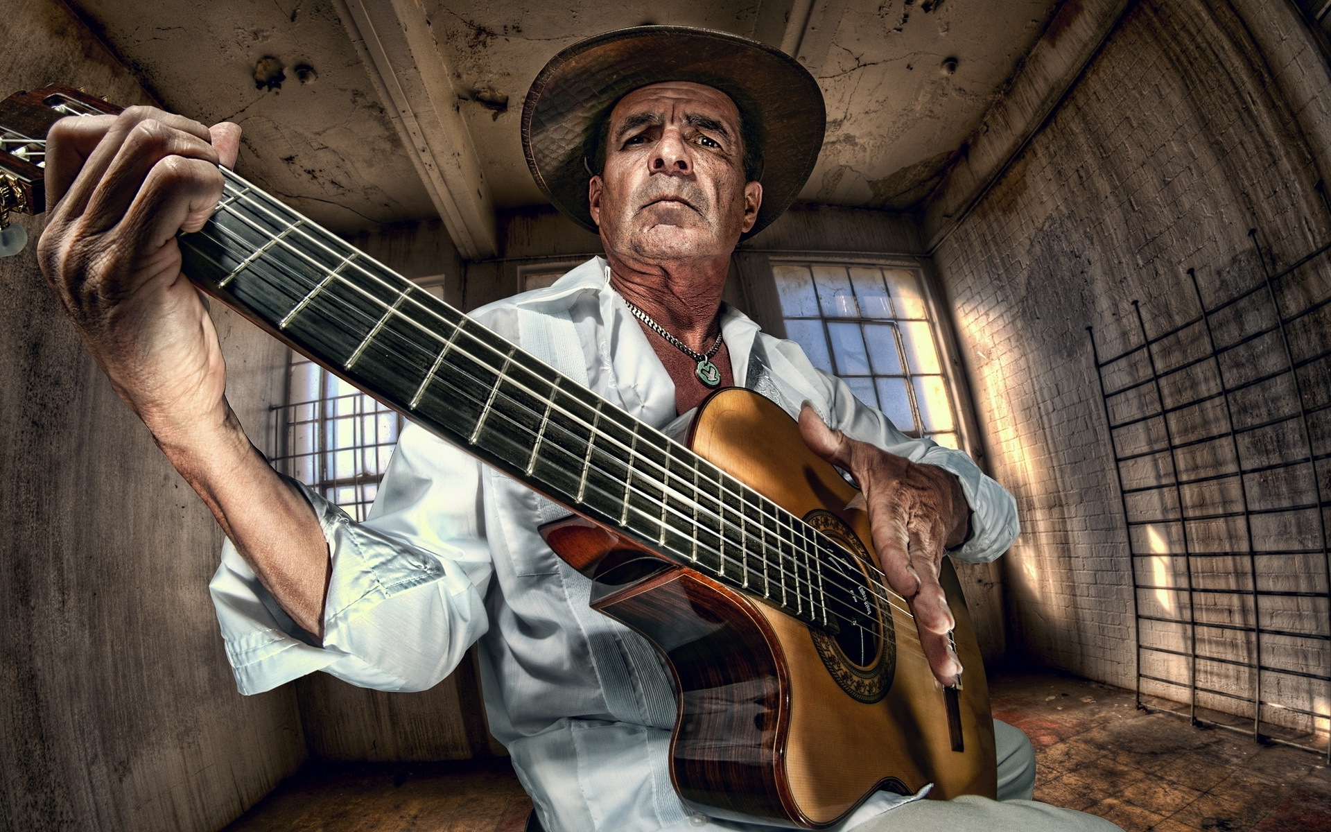 Old Man Playing The Guitar Wallpaper