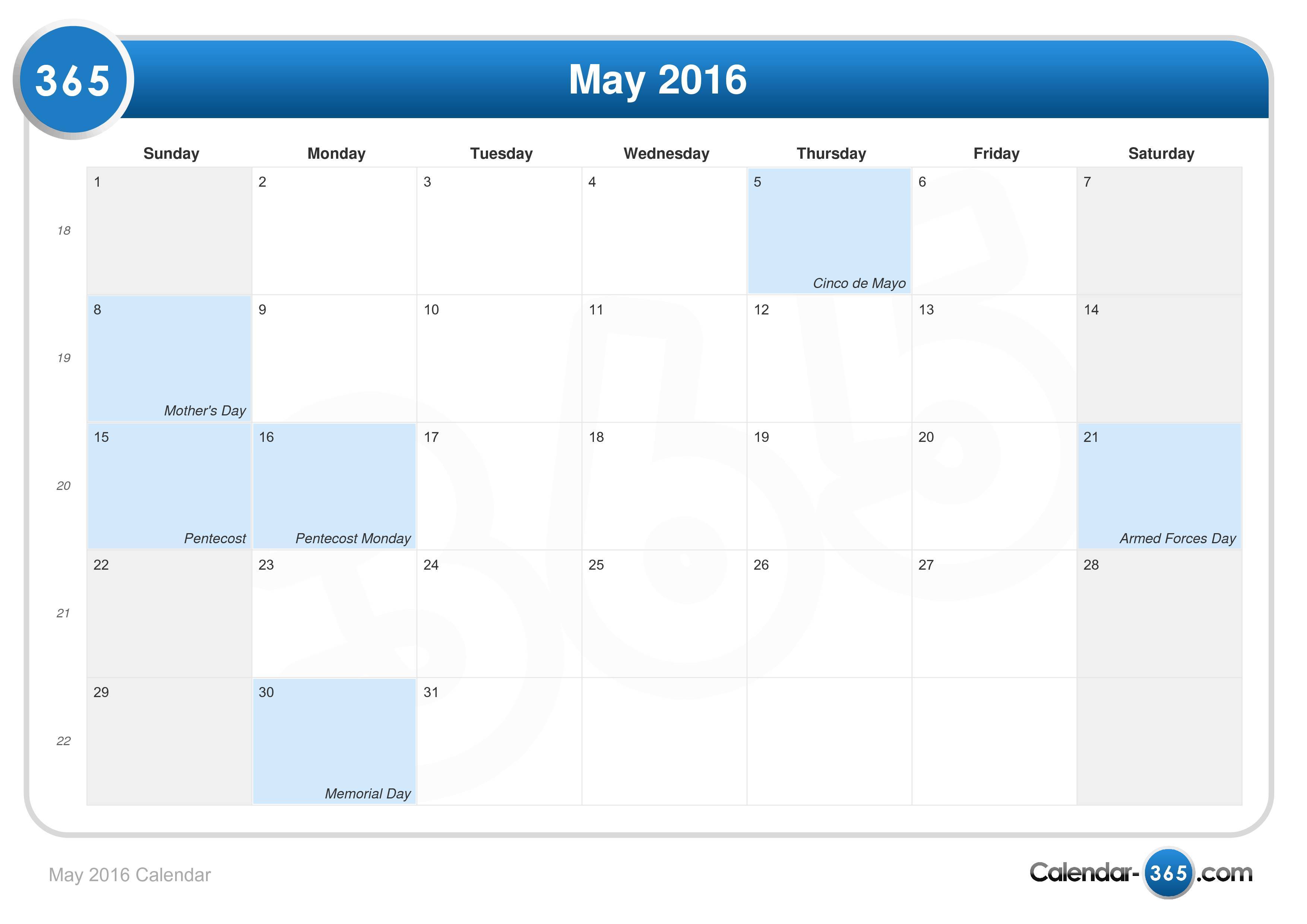 May Calendar Printable Template