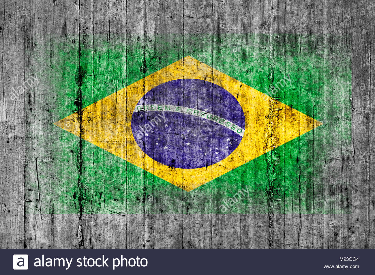 Brasil Flag Painted On Background Texture Gray Concrete Stock